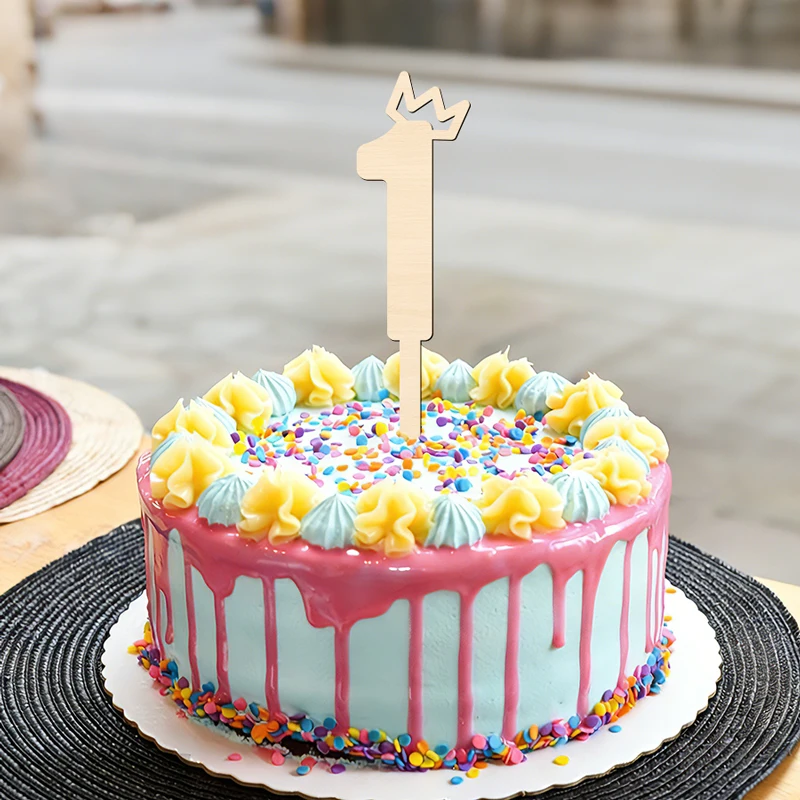 NUBECOM Krone Eins Kuchenaufsatz, Geburtstags-Kuchenaufsatz, Holzkrone Themen-Kuchendekoration für den 1. Geburtstag des Babys – Detail 8