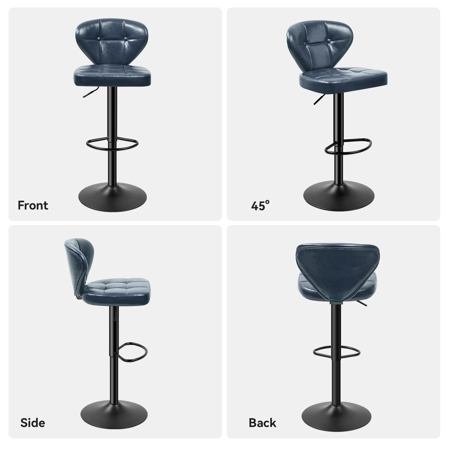 Swivel Bar Stools Set of 2, Adjustable Pu Leather Barstools，Counter Height Bar Stools With Back And Footrest, Heavy Duty 200kg