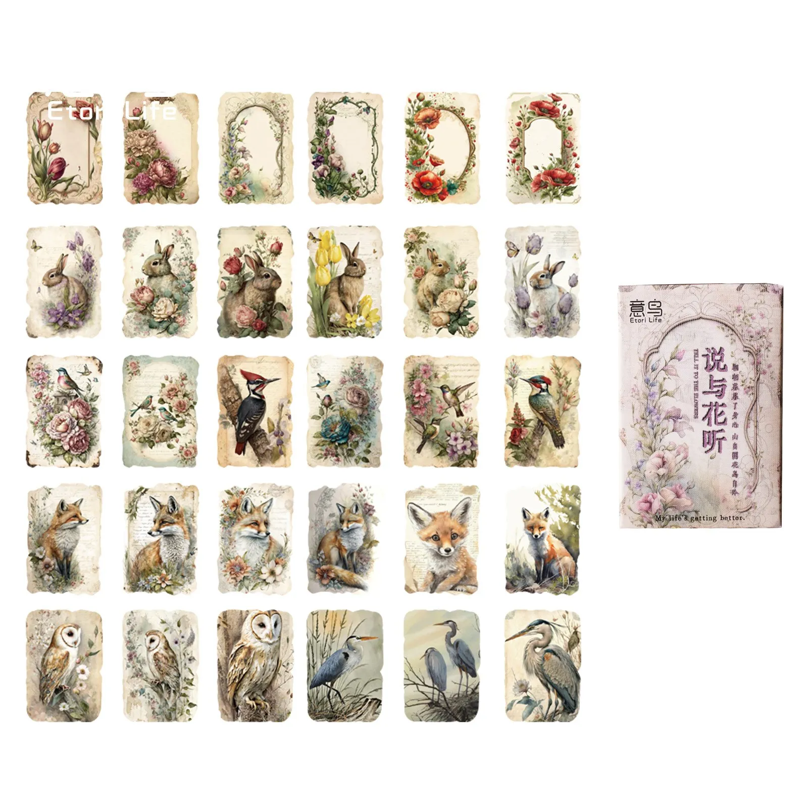 30 Pcs Cute Boxed DIY Decoration Mini Size flowers animals Adhesive Paper Stickers For Laptop Planners Scrapbooking Album