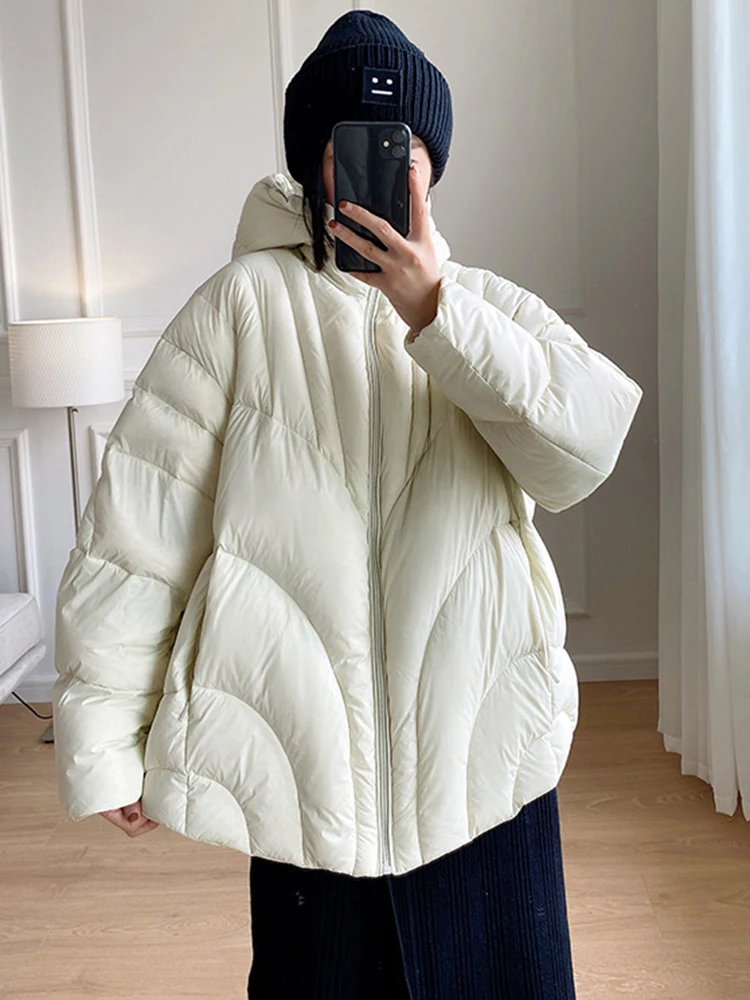 [EAM] Camel Big Size Keep Warm Down Jacket New Hooded Long Sleeve Warm Women Parkas Fashion Tide Autumn Winter 2024 CP3472