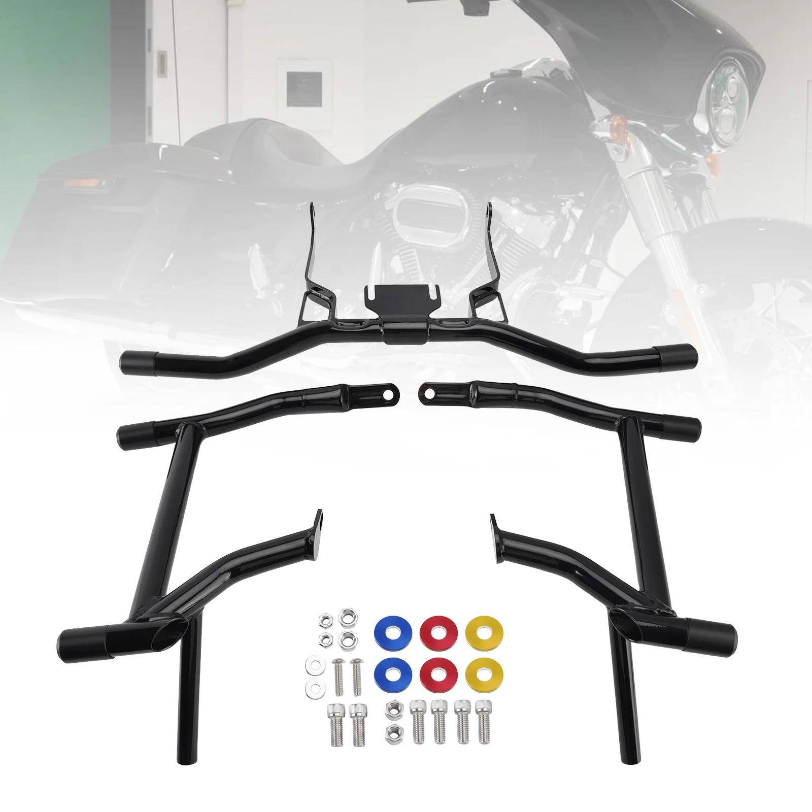 

Topteng Защитная рама двигателя и седельной сумки, комплект бампера для защиты от треш, черный для Flht Flhx 14-23