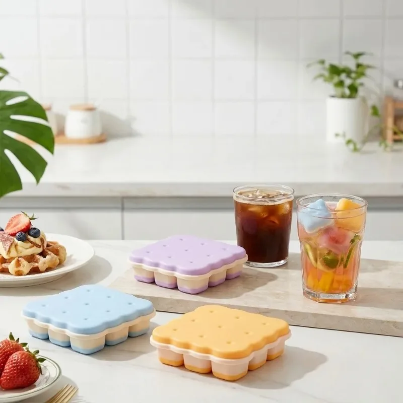 1Pcs 9 Grids Plastic Ice Cube Tray With Lid Easy-Release Ice Mold Reusable Ice Cube Maker For Whiskey Cocktails Bar Tools