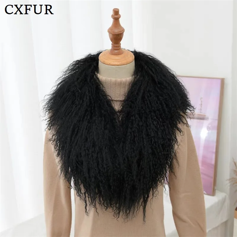 CX-S-88 Women Winter Fashion Design Genuine Mongolian Lamb Fur Warmer Scarf New Product For 2016