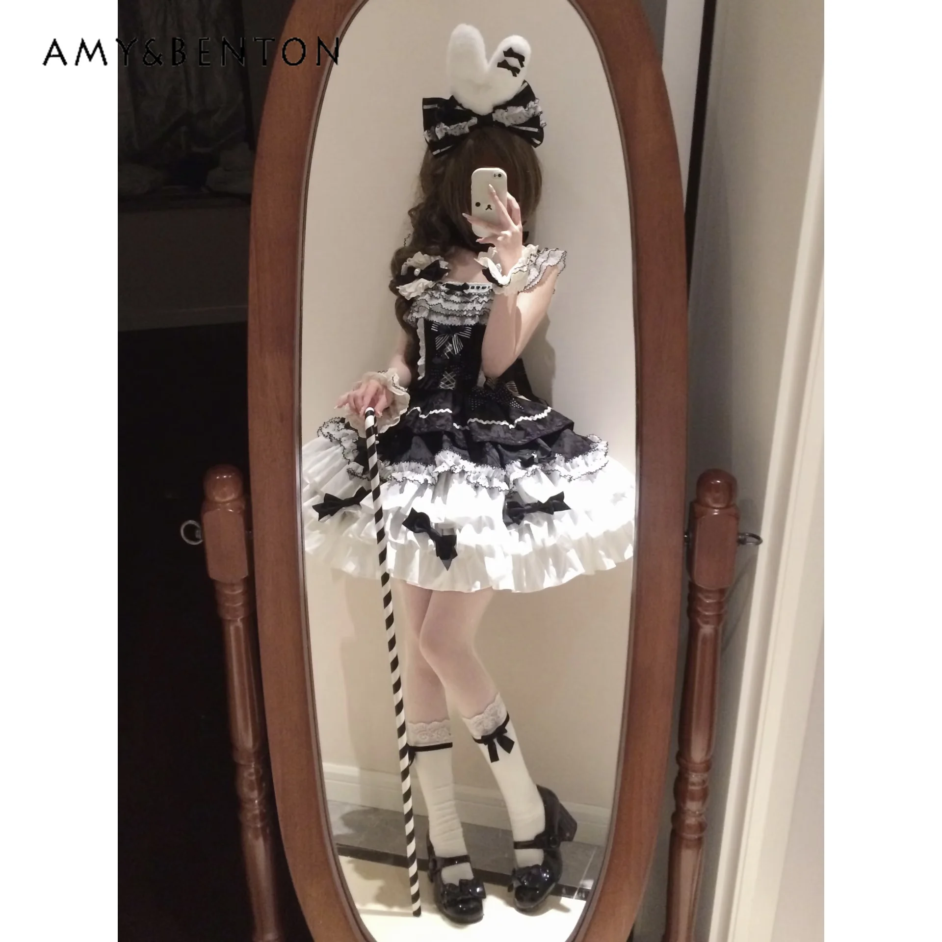 

Girls 2026 New Summer Sweet Vintage JSK Lolita Princess Dress Toddler Kid Tiered Ruffle Lace Choker Bow Birthday Party Dress