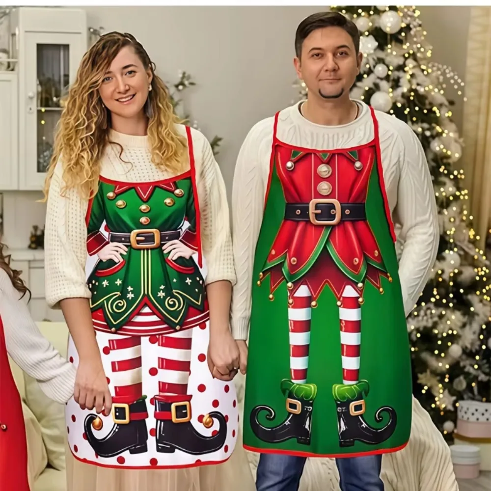 4PCS Unisex Christmas Elf Aprons Stain-resistant Decorative Kitchen Cooking Aprons Waterproof Christmas-Themed Apron Baking
