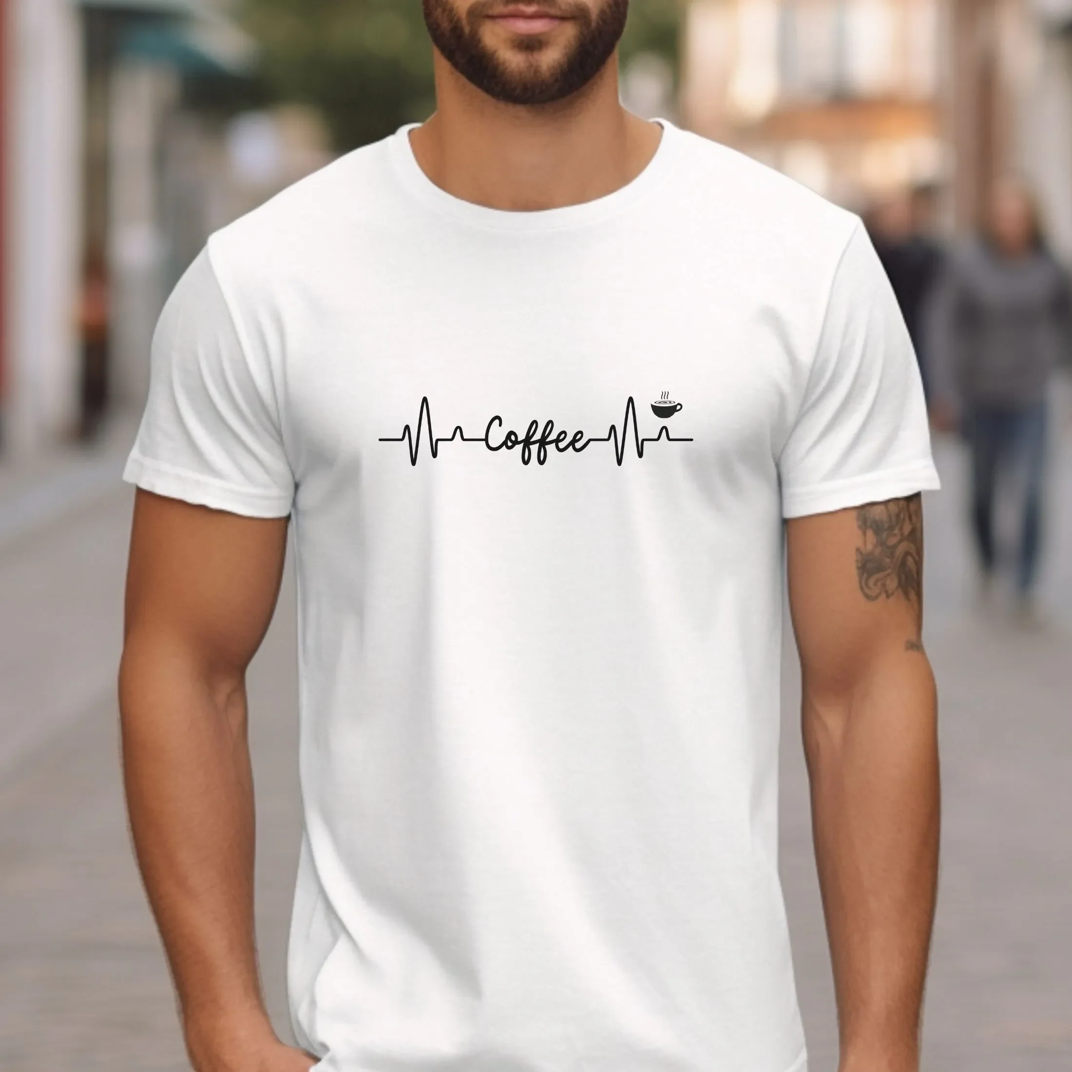Süßes T-Shirt für Kaffeeliebhaber, Geschenk für Freunde, Herzschlag-T-Shirt und