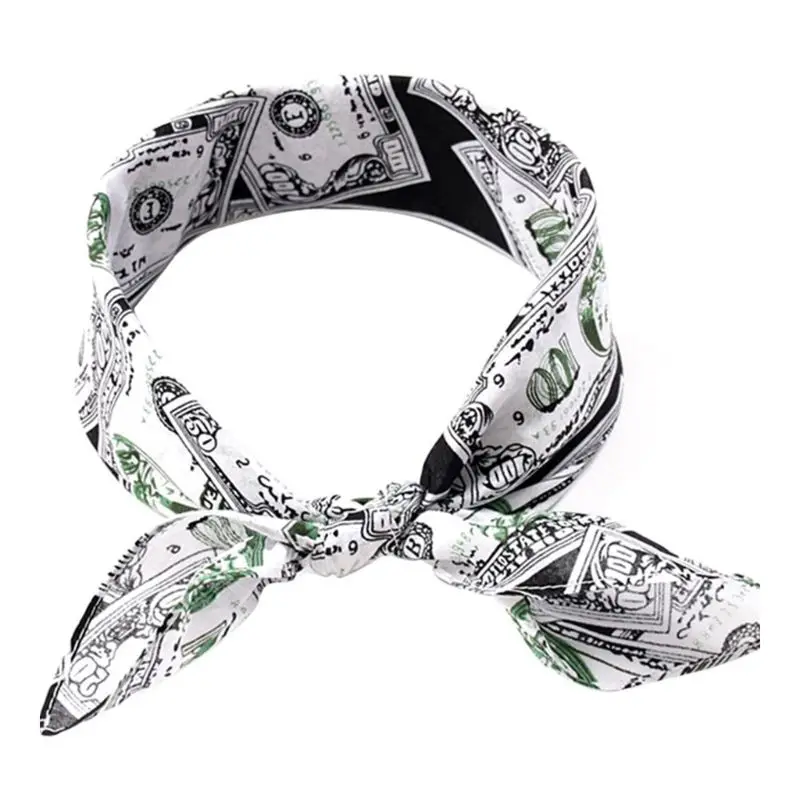 Hip Hop Cotton Multi-Purpose Bandana Square Scarf Dollar Bills Money 3D Printed Headband Wrap Handkerchief for Women Men