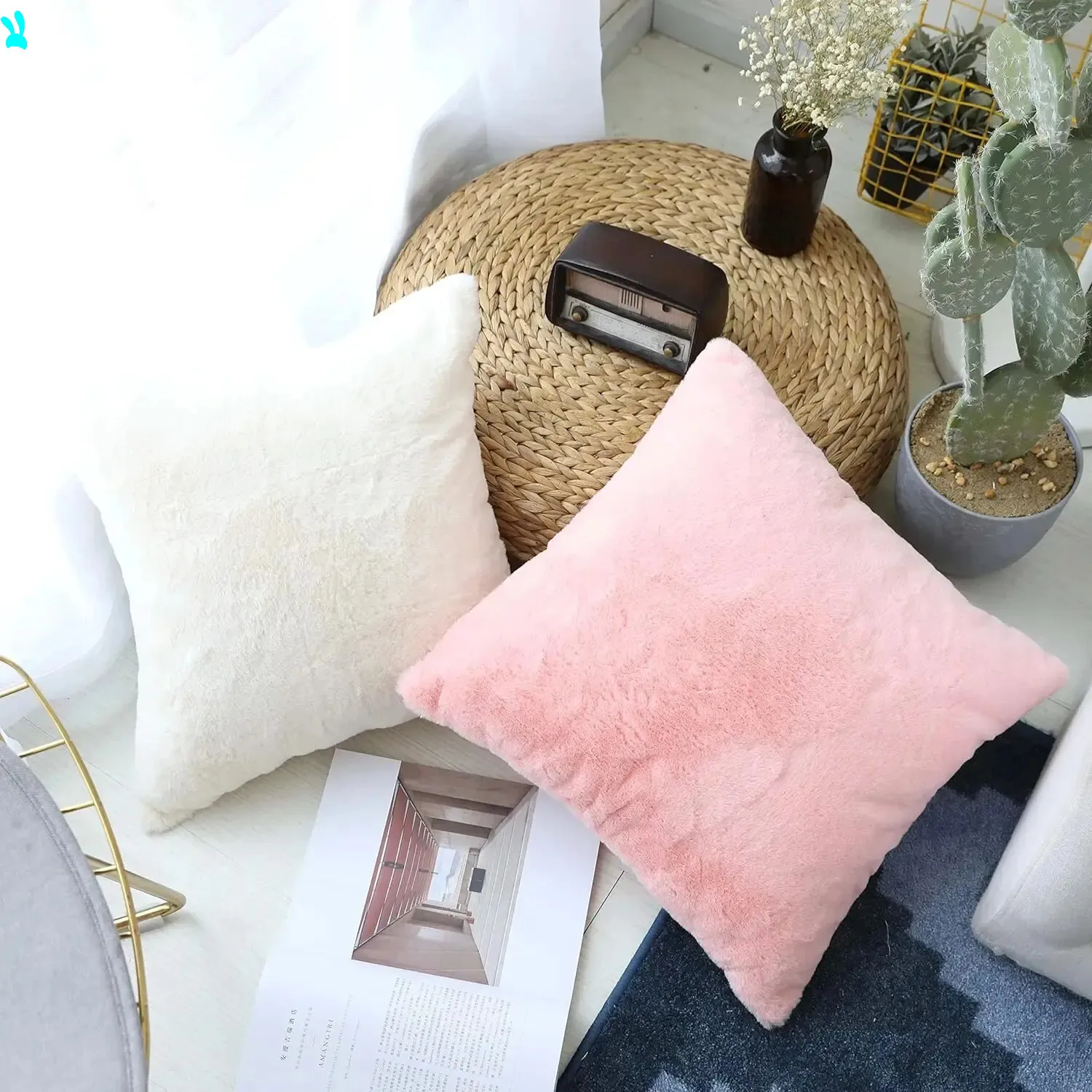 Super soft disposable pillow box made of artificial rabbit fur, luxurious and warm plush decoration, pillow cushion cover, sofa,