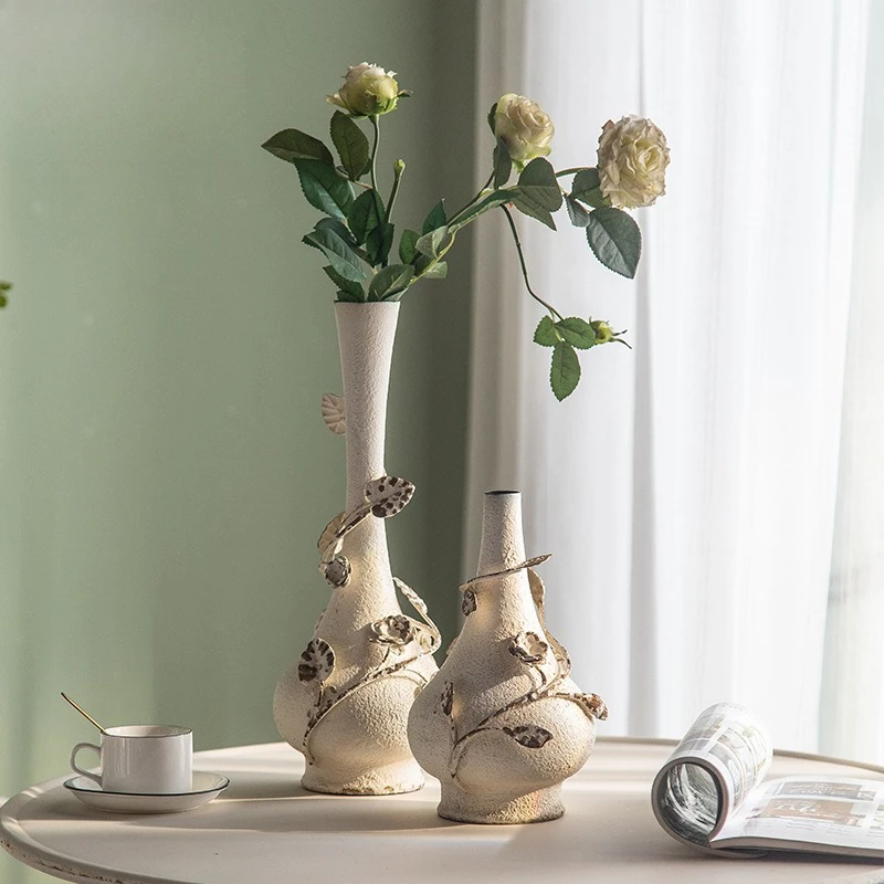 

French Vintage Metal Vase Iron Art Home Decor Retro Flower Pot Table Centerpiece Garden Ornament Photography Props Decoration