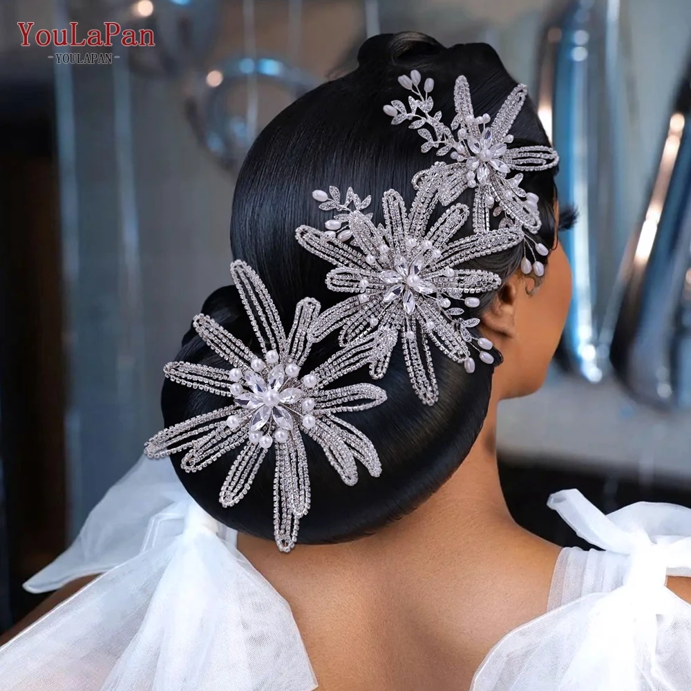 YouLaPan 3PCS Flower Hair Comb Setting Luxury Bride Headpieces Handmade Rhinestone Flower Head Comb Hair Accessories HP473