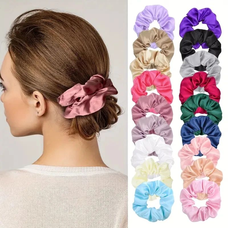 60Pcs Hair Scrunchies Women Girls Silk Satin Elastic Hair Band Ponytail Holder Ties Rubber Bands Fashion Hair Accessories