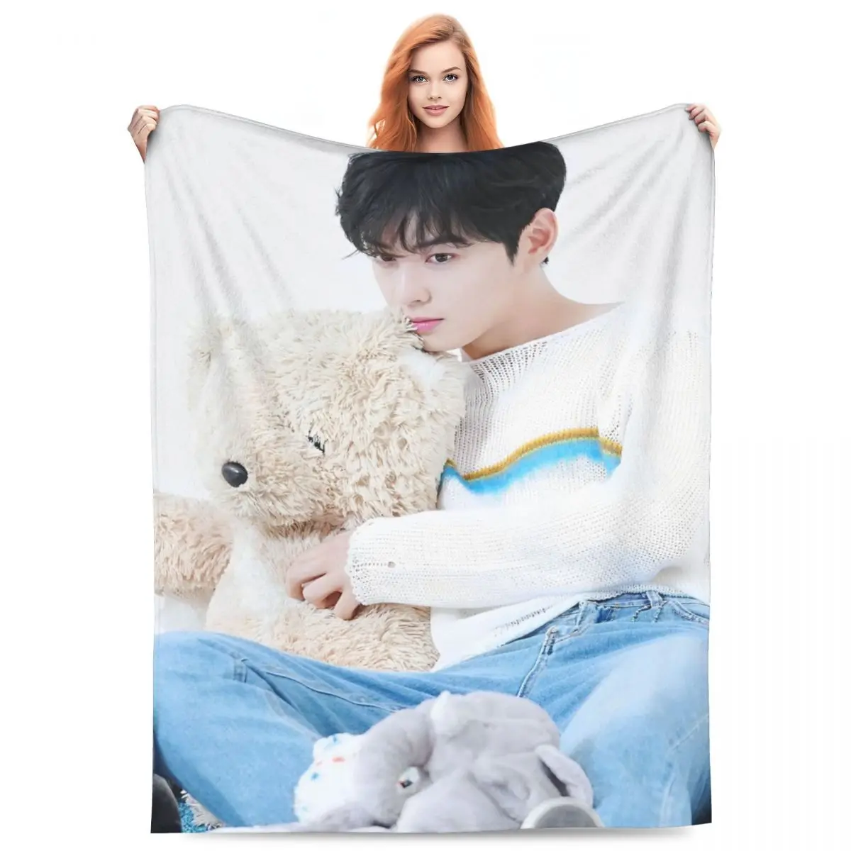 Cha Eun Woo Blankets Flannel Textile Decor Kpop Astro Portable Lightweight Throw Blanket for Sofa Car Bedspread