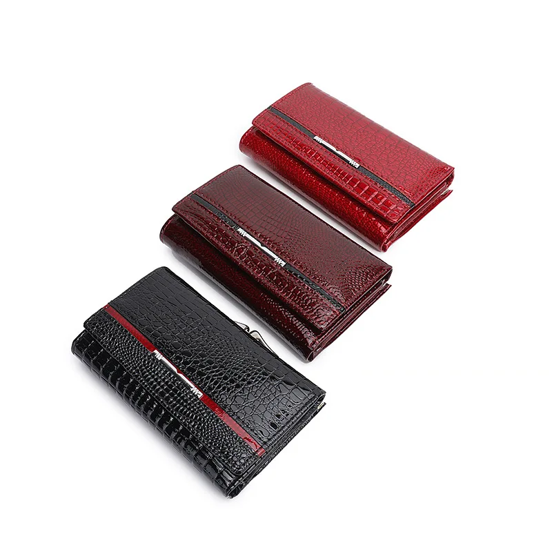 Crocodile Pattern Fashion Short Wallet for Women Patent Leather High-End Feel Coin Clutch Wallet