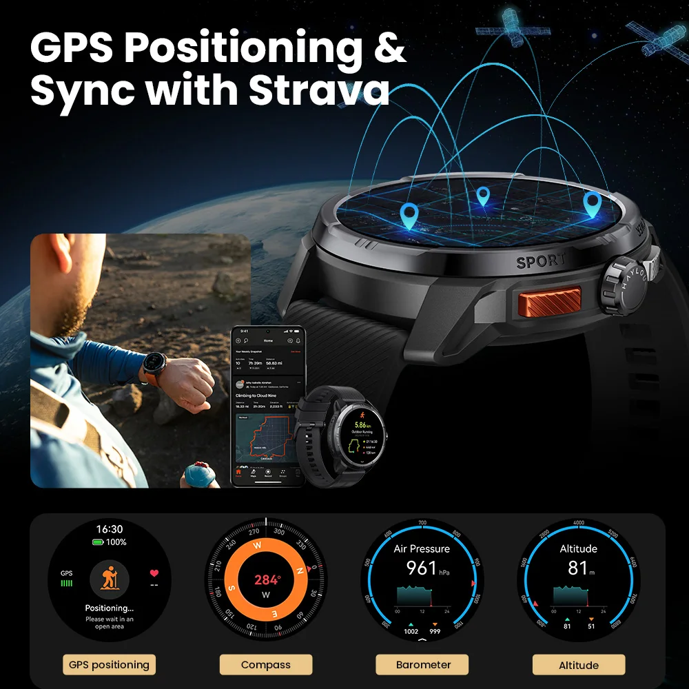 HAYLOU Solar Ultra GPS Smart Watch 1,6” AMOLED-display 60 Hz Vernieuwingssnelheid Bluetooth-oproepen 5ATM Waterbestendigheid Sportsmartwatch