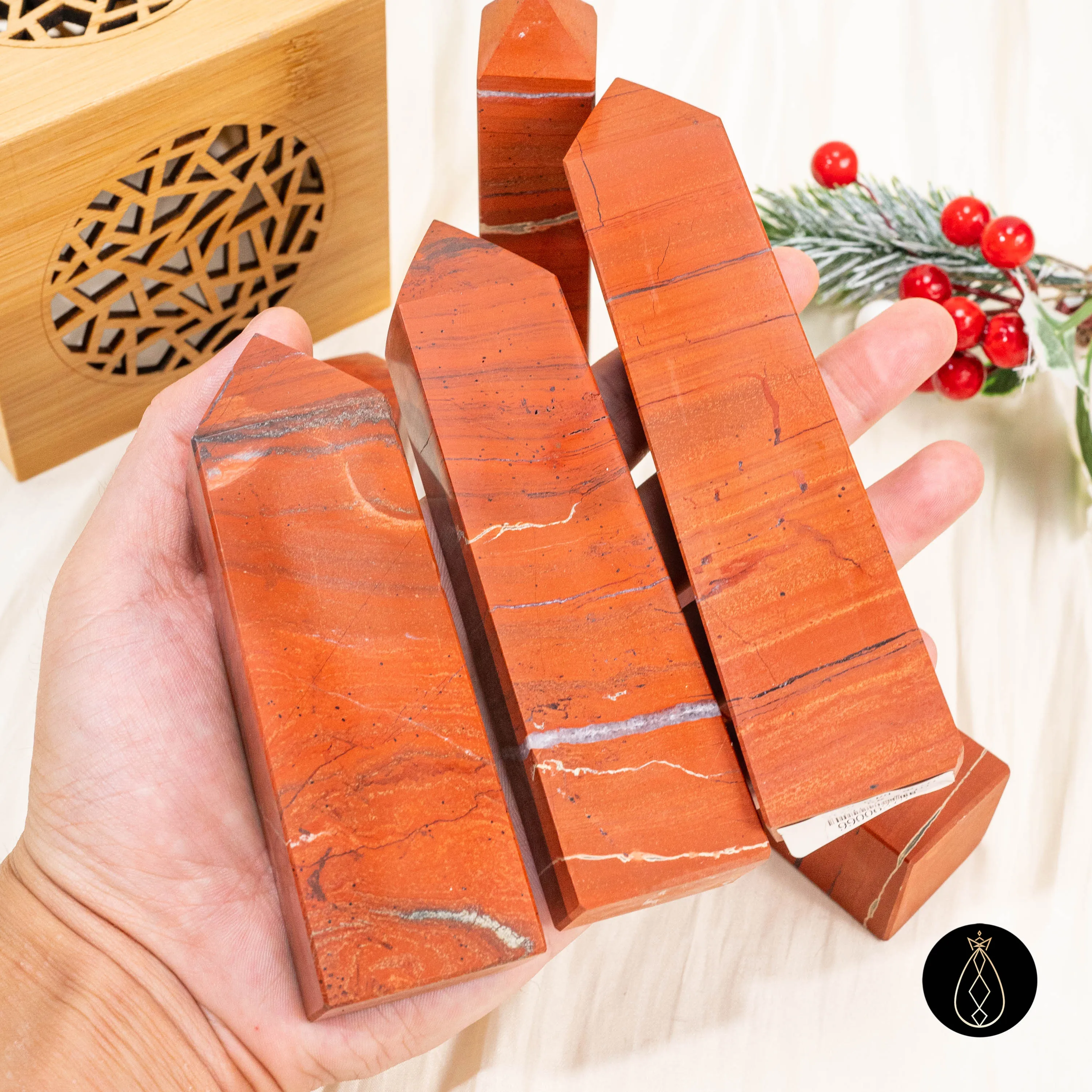 11–14 سم برج جاسبر أحمر طبيعي نقطة كريستال مصقولة يدويًا |   تأريض الحجر وديكور المنزل