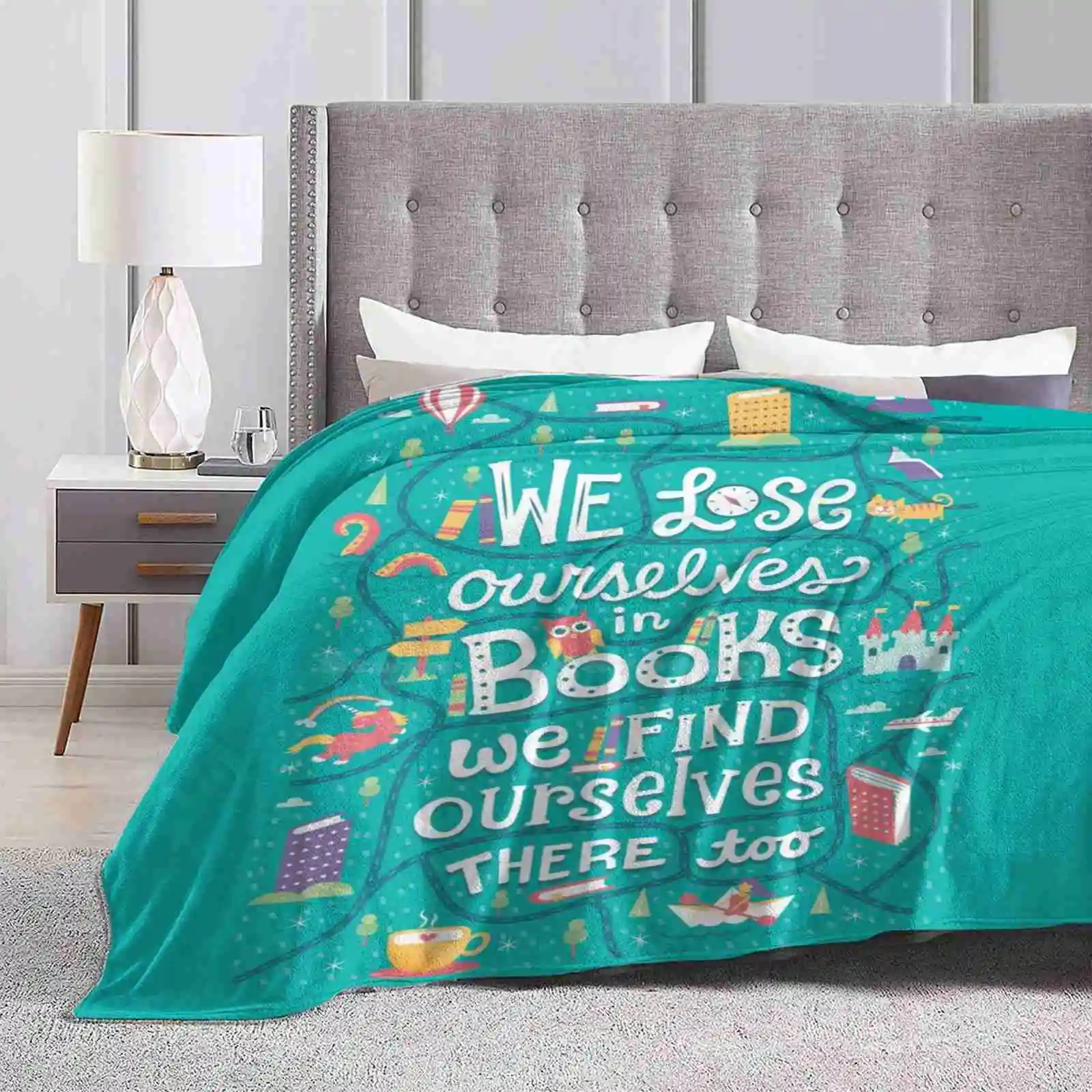 Lose Ourselves In Books Soft Warm Throw Blanket Books Reading Reader Unicorn Castle Bibliophile Bookworm Coffee