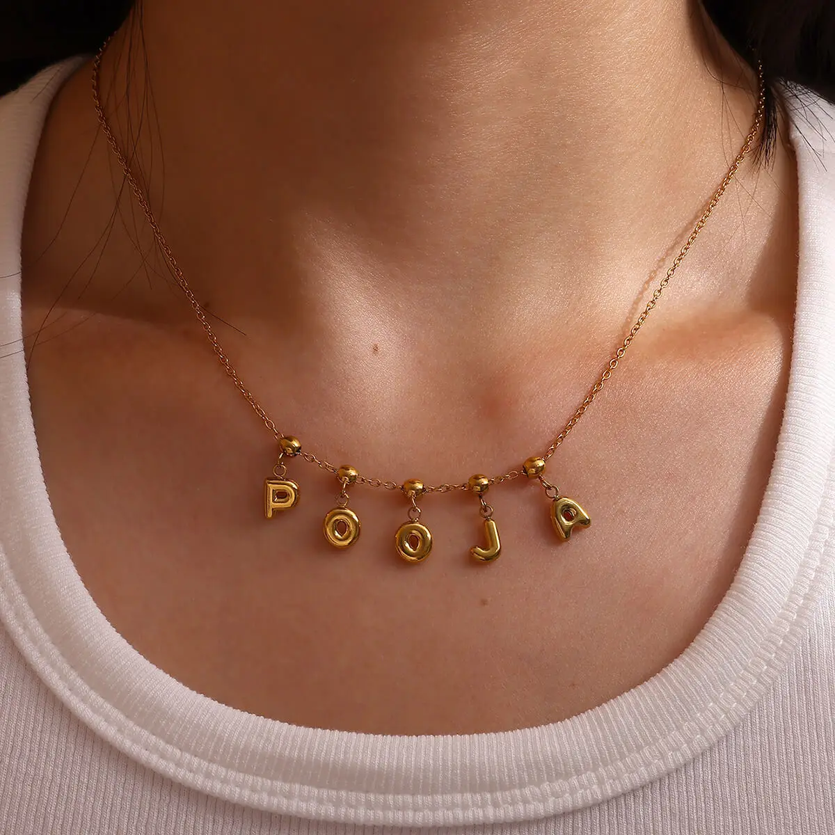 

Stainless Steel Custom Bubble Name Letter Necklace Personalized DIY 3D Balloon Letter Pendant Sliding Beads Positioning Jewelry