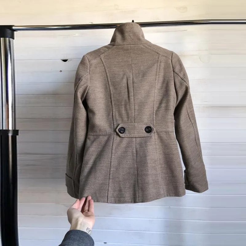 Stand Collar Winter Jacket for Women Double Breasted Pockets Coat Slim Waist Cinched Outwear 2025 New Fashion Lady Woolen Coats