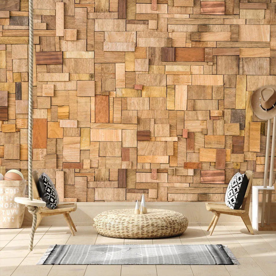18+ Wall Art Home Decor, Self Adhesive Optional, Wallpapers for Living Room Wood Block Brick Tiles Design Mural Panel Background