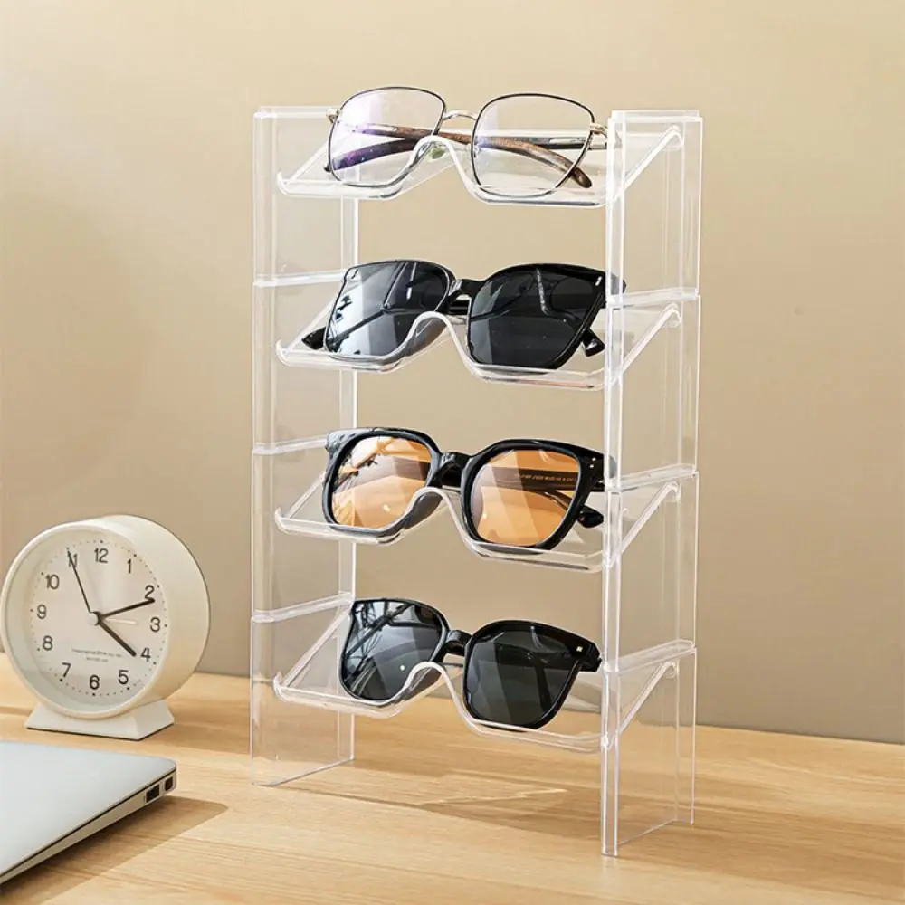 2Pcs Portable Transparent Sunglasses Show Rack Space Saving Plastic Eyeglasses Display Stand Dustproof Glasses Holder Desktop