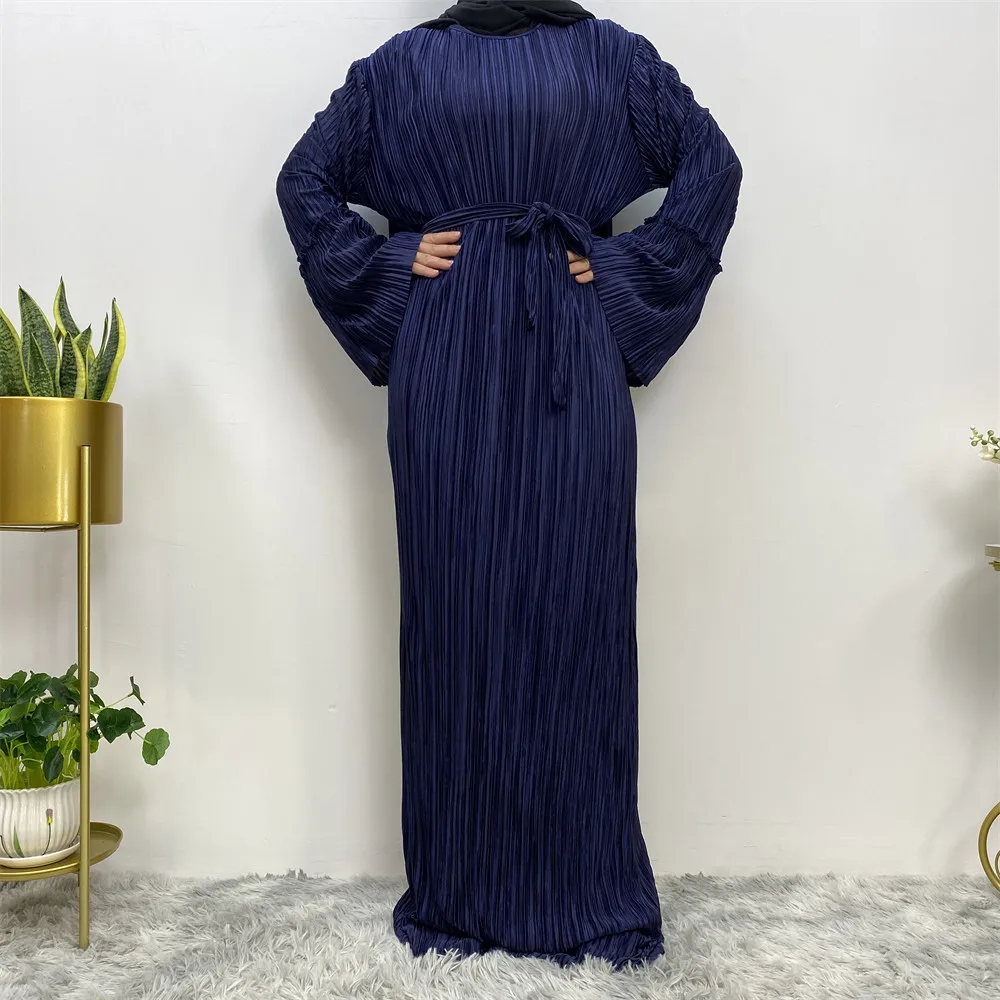 Muslim Abaya fashion new women\'s press crepe loose dress robe Turkey Saudi Arabia trumpet sleeve round neck long dress Islamic w