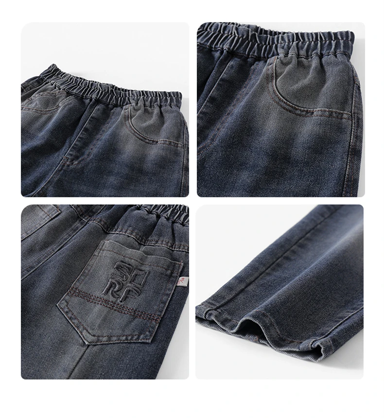 Neue, modische schwarze Jeans für Jungen, lockere, gerade geschnittene Haremshose für Kinder, Cargo-Jeans mit Taschen, Größe 5-14. – Detail 10