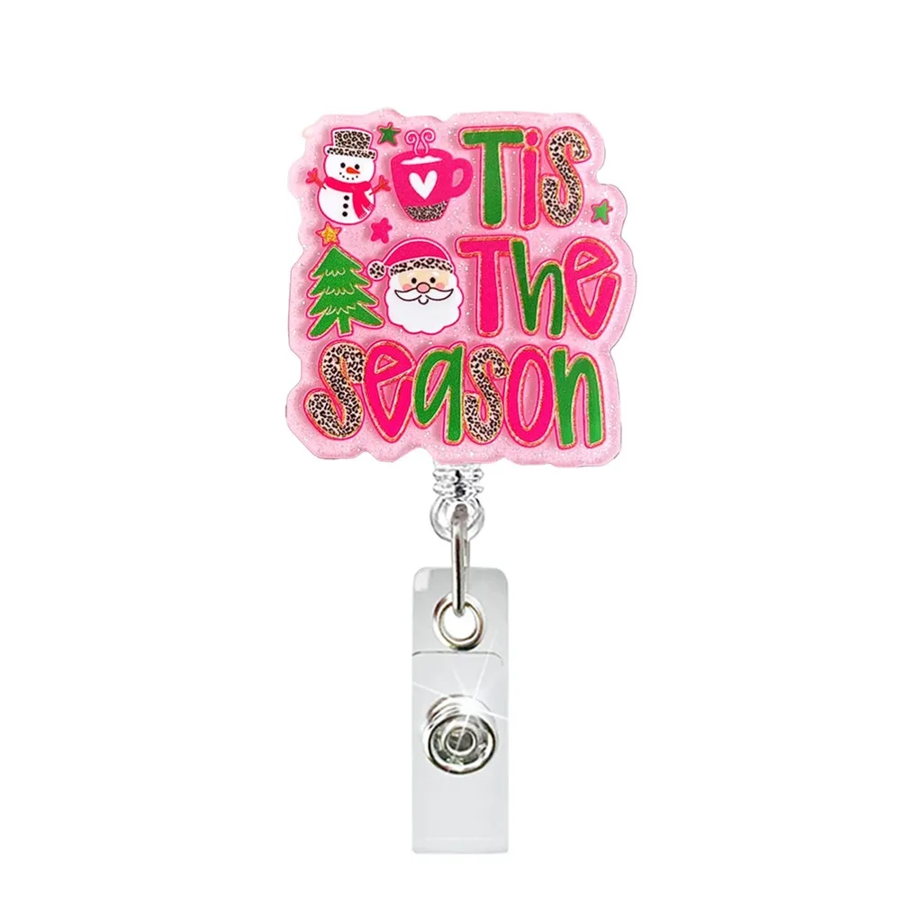 Acrylic Badge Holder Christmas Themed Acrylic Retractable Badge Reel Holiday Id Holder Stable Clip Christmas Badge Reel