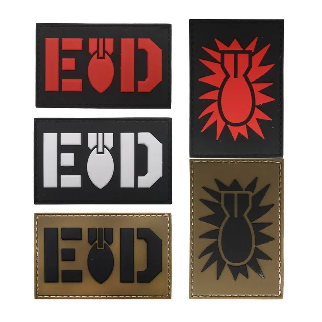 EOD Infrared IR Reflective Bomb Glow in Dark 3D PVC Rubber Embroidered Patches Appliqued laser Patch For Clothing