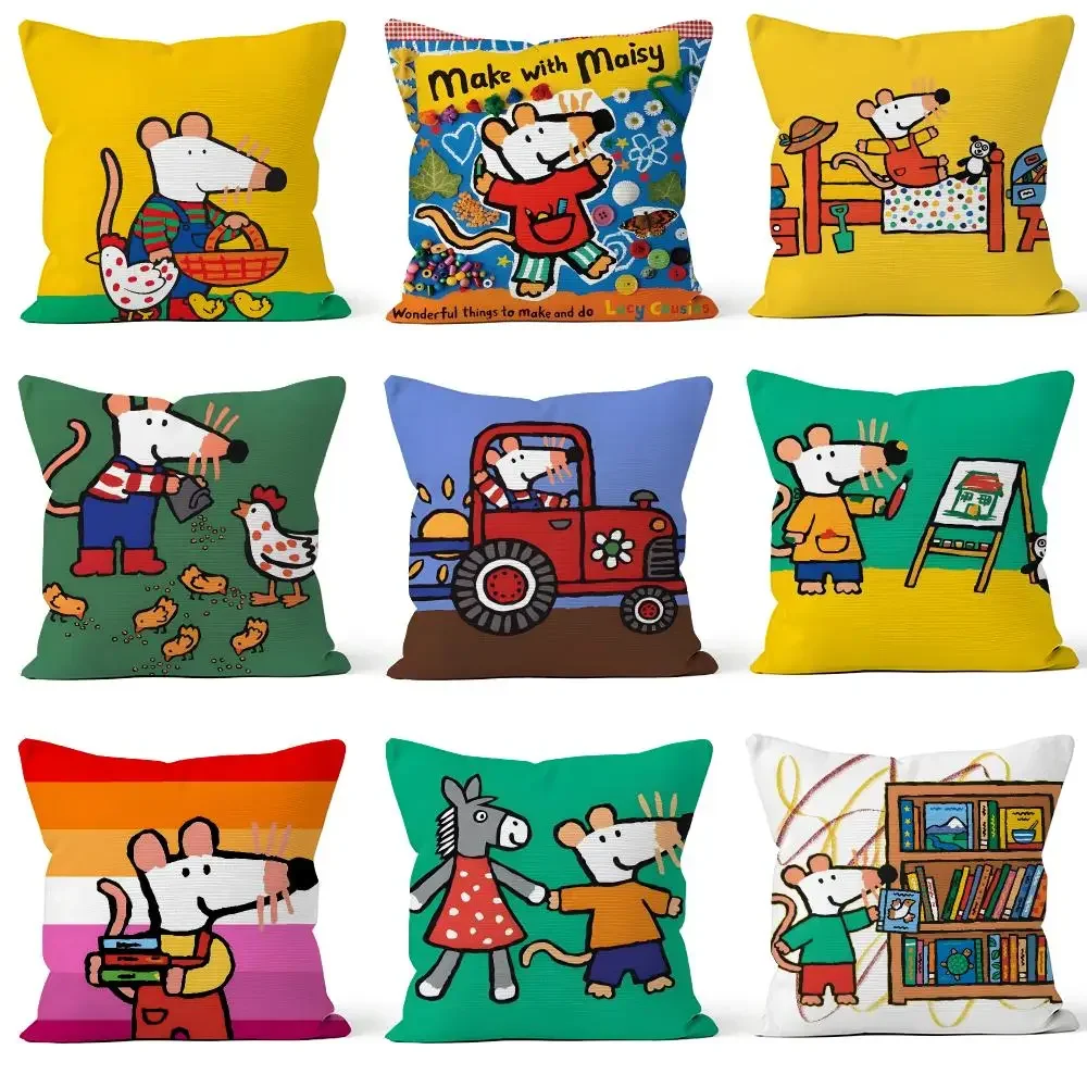 Cartoon Maisy Mouse Tallulah Eddie Cyril Cushion Cover Throw Pillow Soft Short Plush Cozy Durable For Sofa Bedroom Home Decor