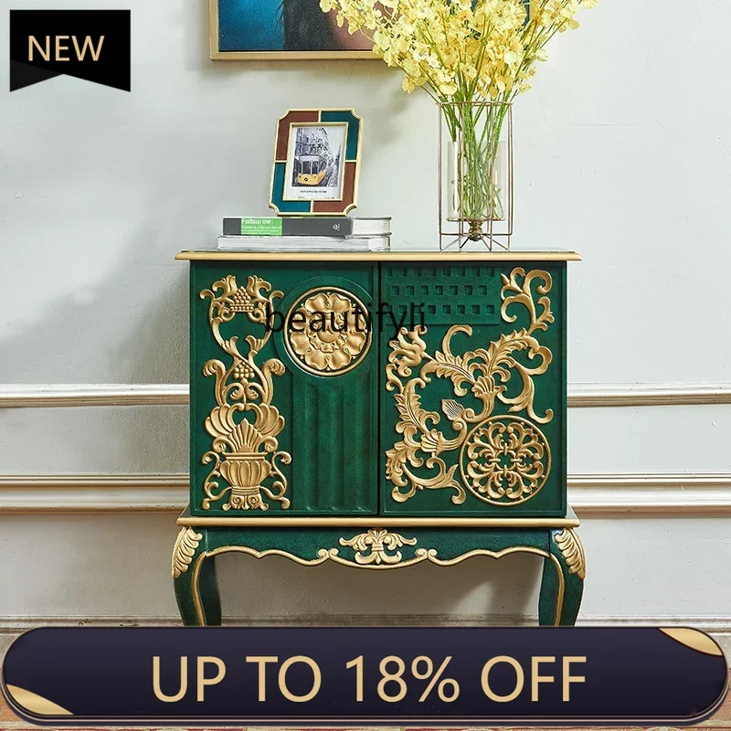 

P178 American Country Light Luxury Entrance Cabinet Solid Wood Carved Entryway Hall Partition Decoration European French Retro