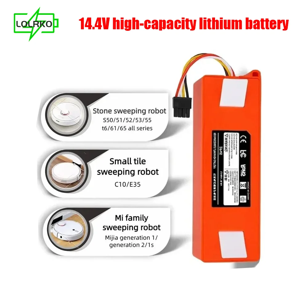 

Vacuum Cleaner Battery Replacement for Xiaomi Roborock S50 S51 S55 T60 E352-00 S502-00 C10 E20 E35 14.4V 12.8AH SC Batteries