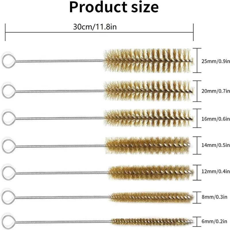 ABZV-7Pcs مجموعة فرش أنبوب الأسلاك النحاسية، فرش الأسلاك للتنظيف، منظف أنابيب الأسلاك، تنظيف فرشاة التجويف