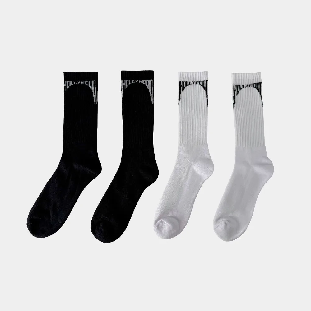 High Street Dark Ro Socks Men's and Women's Autumn Winter Black White Stock