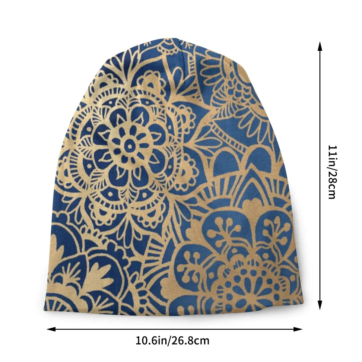 Blue Gold Mandala Bonnet Femme Street Knit Hat For Women Men Winter Warm Buddhism Flower Beanies Caps