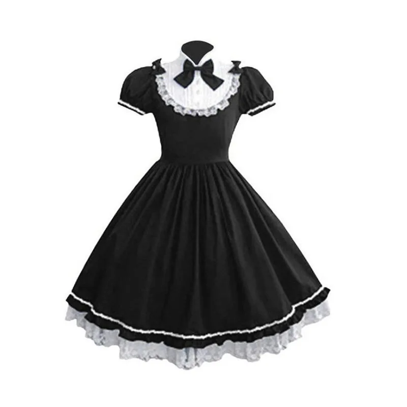 

New Medieval Lolita Black Dress, Role-playing Cosplay Maid Costume