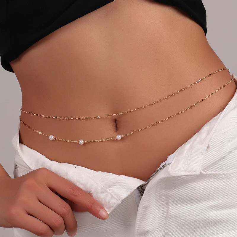 Aihua Goldfarbene Perlen-Taillenkette Bauchkette Sommer Strand Sexy Körperschmuck für Frauen Mädchen Party-Schmuck – Detail 2