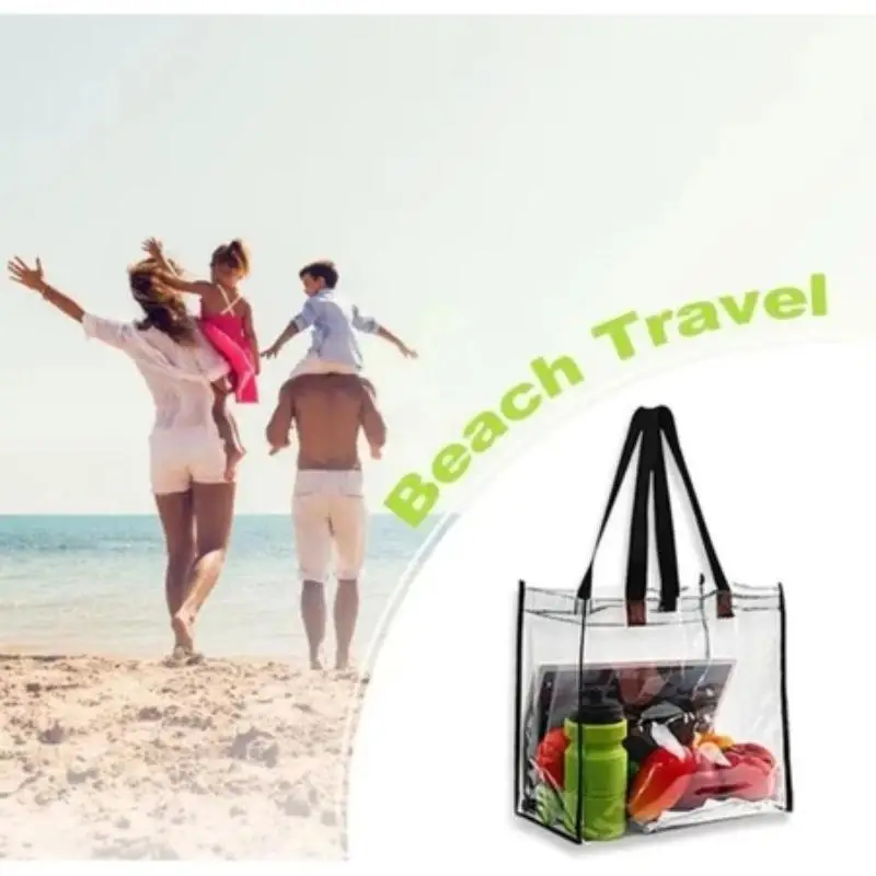 Women PVC Transparent Tote Shoulder Bag Clear Handbag Shopping Bag Large-Capacity Portable Jelly Bag For Study Supplies Bag