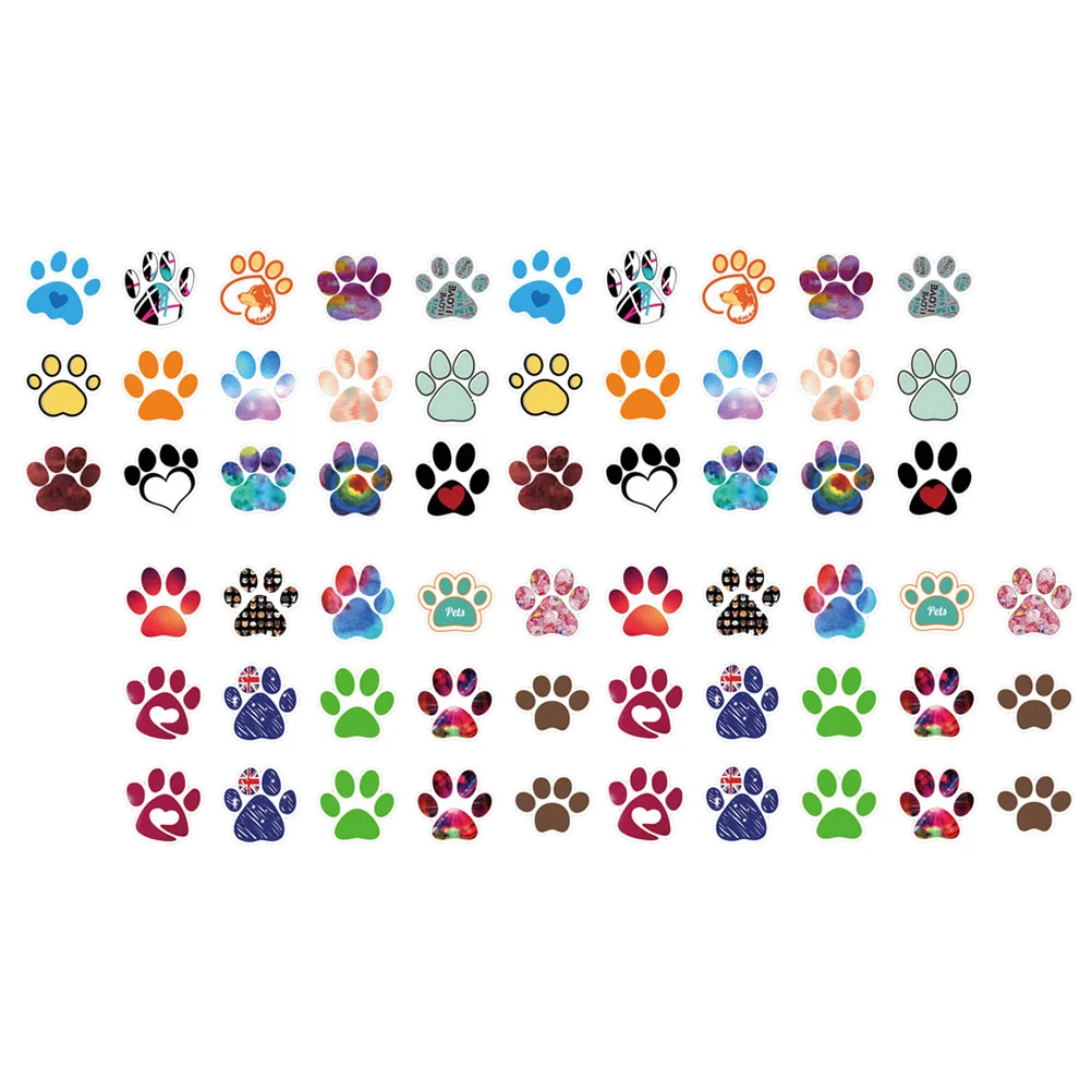 

60 Pcs Cute Paw Print Stickers Water Bottle Wall Decor Cartoon DIY Pvc Pattern Graffiti Decal For Notebook