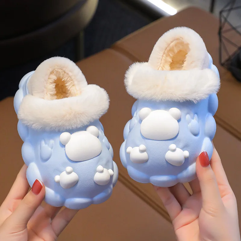 

2024 Spring New Children Fluffy Slippers Lightweight Comfortable Baby Home Slippers Outside Warm Plush Kids Cotton Slides