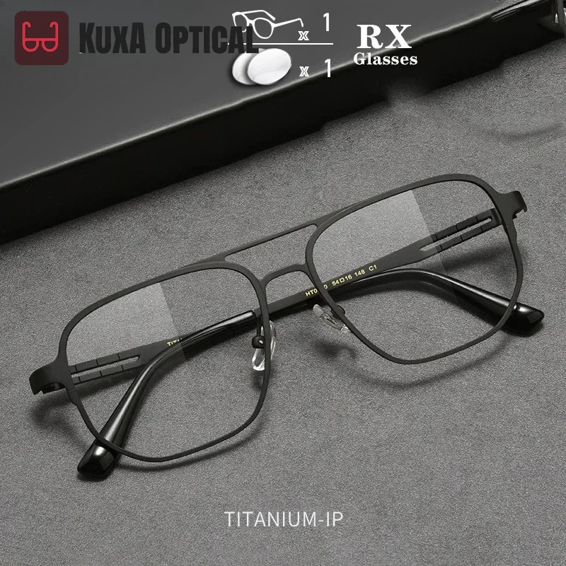 

KUXA Ретро двойной мост мужские большие очки в оправе очки по рецепту на заказ линзы для близорукости и дальнозоркости прогрессивные