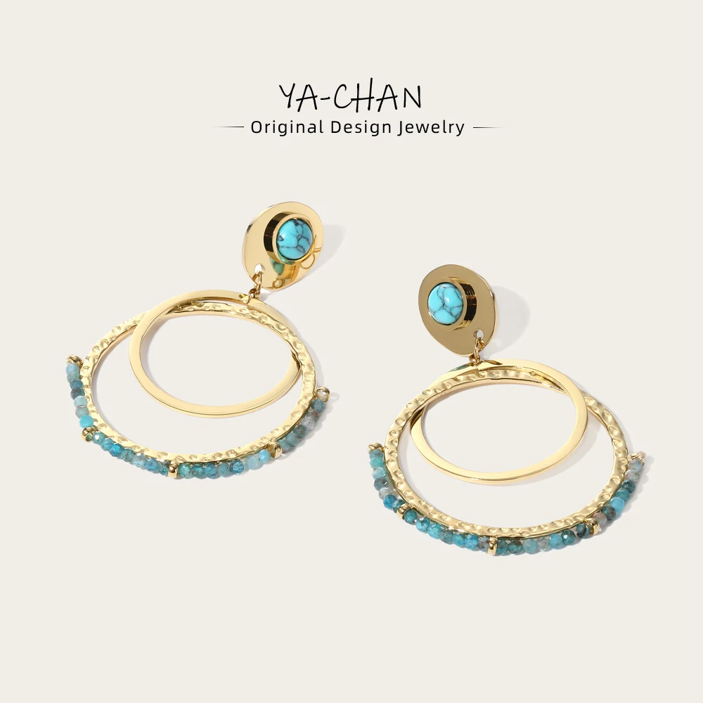 YA-CHAN 18K Gold PVD Plated Stainless Steel Drop & Dangle  Earrings for Women Handmade Turquoise Natural Stone Trendy Jewelry