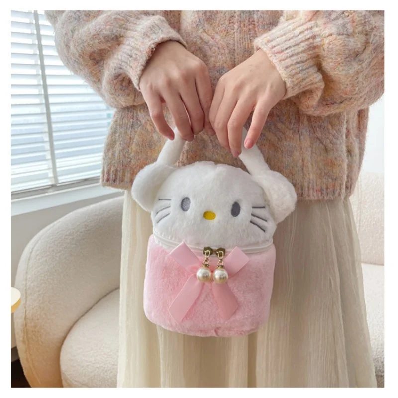 Bucket Bag Sanrio Cinnamoroll Kuromi Plush Handbag Girls Cosmetics Bag Desktop Storage Bag Children\'s Girls\' Birthday Gifts