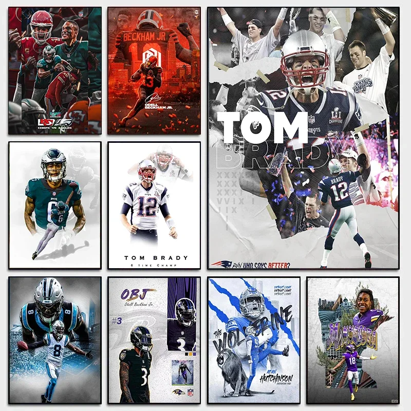 American Football NFL Star Players Poster and So on Sports Super Bowl Poster Modern Sports Wall Art Decor Home Living Room Gi