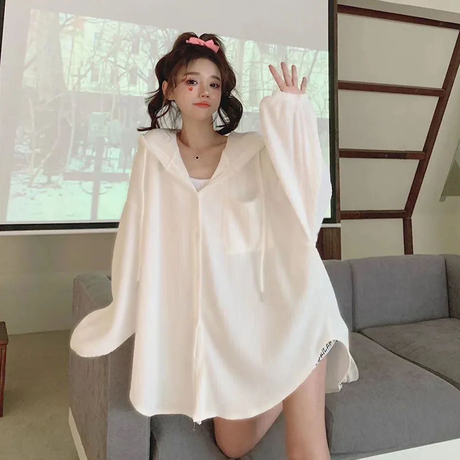 Sunscreen Clothes for Women Thin Summer Hooded Casual Loose Mid To Long Cardigan Versatile Sun Protection Clothing