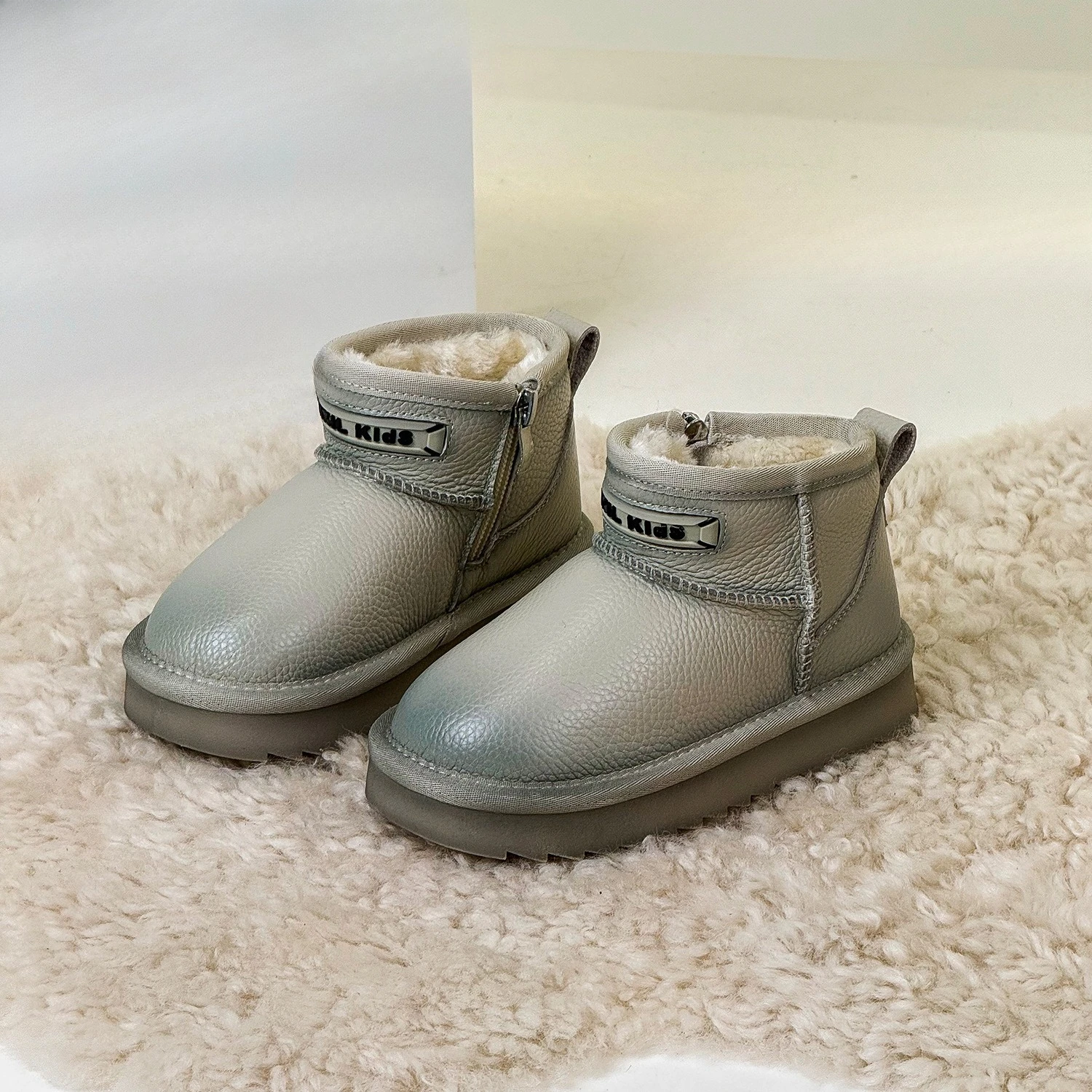 الشتاء الأطفال بنين بنات أفخم سميكة المخملية أعلى الحبوب جلد البقر الثلوج أحذية أطفال طفل دافئ جلد طبيعي حذاء من الجلد