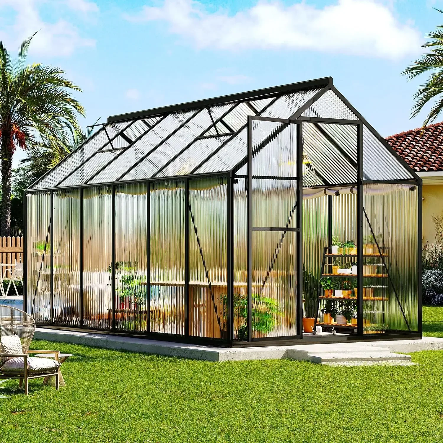 6x12 Ft Polycarbonate Greenhouse for Outdoors, Walk-in Design with Aluminum Frame, 2 Windows and Swing Door, Heavy-Duty, Custom