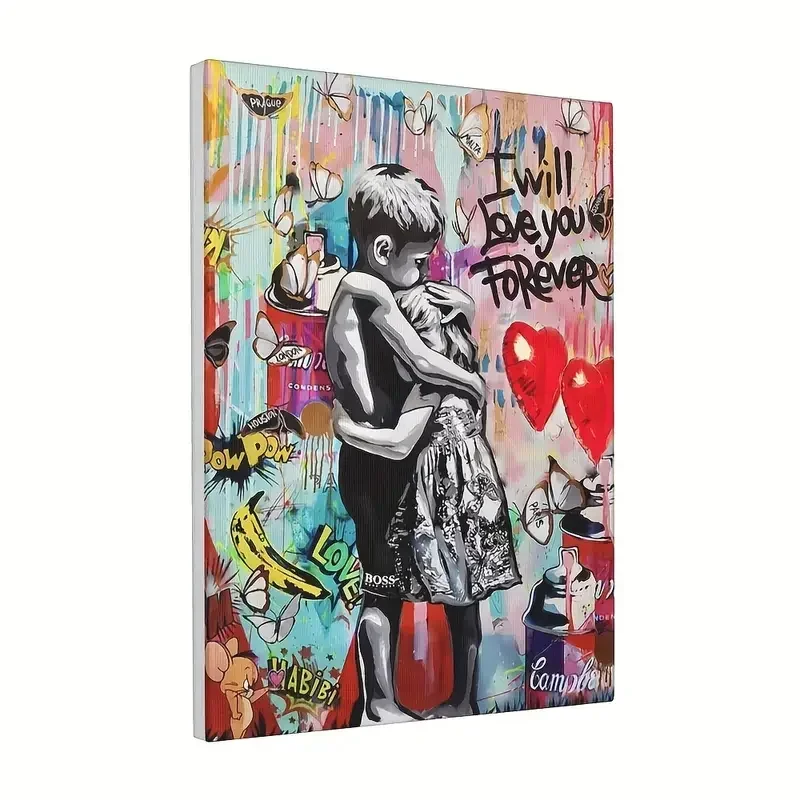 1pc, Banksy Graffiti Picture, Living Room, Street Diamond, Colorful Pop Wall Art, Modern Artwork, Home Decoration Frame, Inter