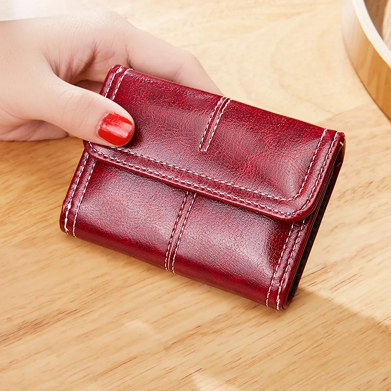 Retro PU Couro Mulheres Curto Carteira Titular do Cartão de Grande capacidade Mini Buckle Purse para Homens Coin Purses Portable Moda Clutch