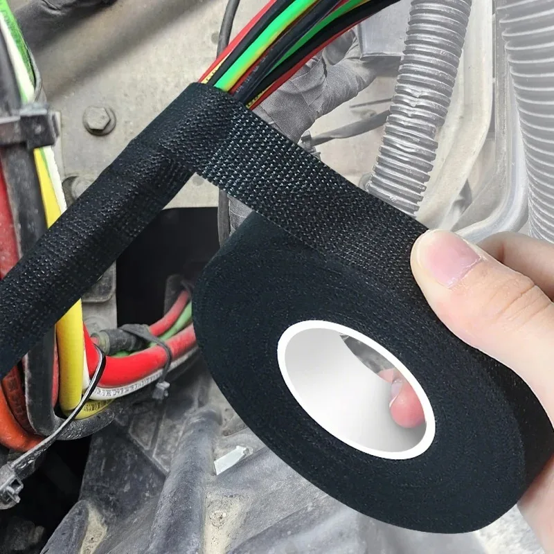 2.5cm15m/Roll High Temperature Fabric Adhesive Tape Automotive Wire Harness Engine Cable Loom Heatproof Insulation Tape