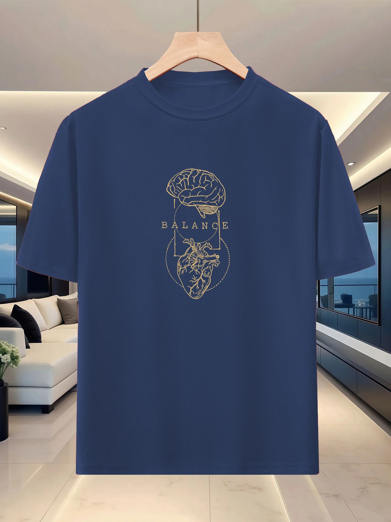 Casual artistic men's loose round neck base, spring and summer travel trend graphic print, lazy half sleeve